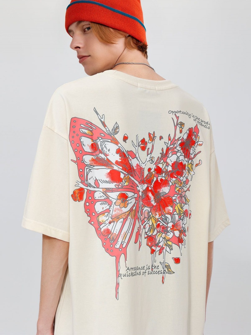 T Shirts Aelfric Eden Butterfly Sakura Graphique Tee Abricot | WZV-68630507